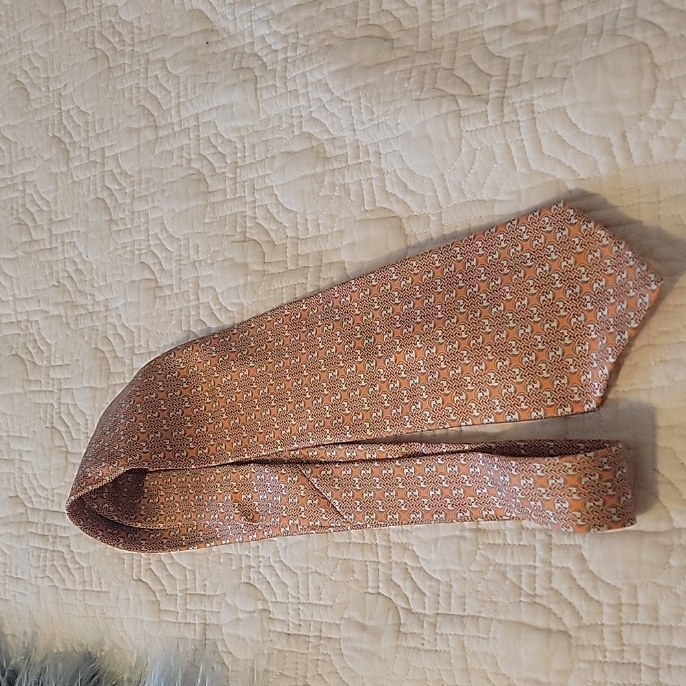Hermès Paris Orange and Grey Silk Vintage Men’s Tie